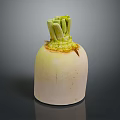 Healthy Fresh White Root Vegetable With Green Stems On Dark Surface