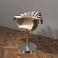 Modern Petal Shaped Bar Stool With Velvet Upholstery And Metallic Base On Wooden Herringbone Floor