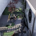 Chinese Courtyard Garden With Rockery Bamboo Stone Bridge Lantern Lattice Window And Patterned Path