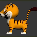 Cute 3D Cartoon Tiger Character With Yellow Black Stripes Big Eyes Red Nose White Belly Paws