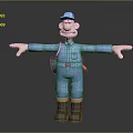 Cartoon Style Game Movie Character In Blue Uniform With Green Backpack And Outstretched Arms