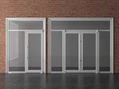 Brick Wall Background With Glass Doors And Dark Floor Design 3d model