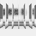 Wooden Room Dividers With Vertical Slats And Green Plants Against Dark Gray Walls