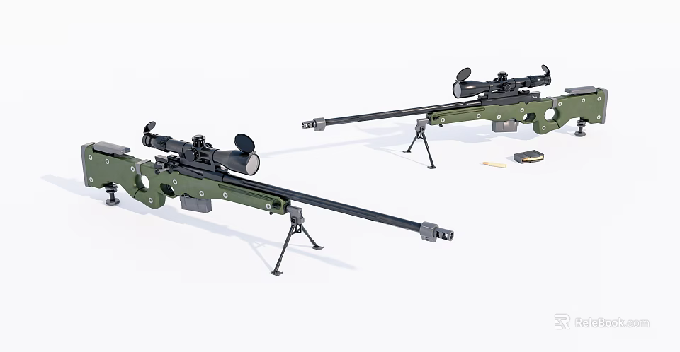 Military Sniper Rifles With Scopes Tripods And Accessories On White Background 3d model 