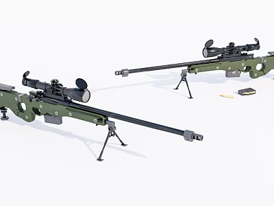 Military Sniper Rifles With Scopes Tripods And Accessories On White Background 3d model