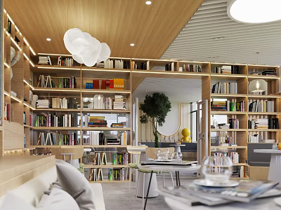 Artistic Library Interior With Bookshelves And Cozy Seating 3d model