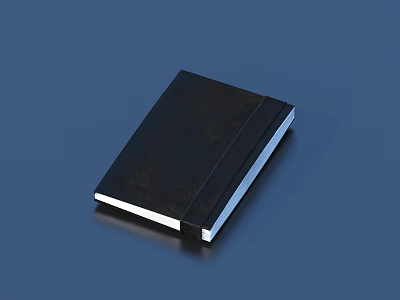Black Hardcover Notebook On Blue Background With White Spine And Pages 3d model