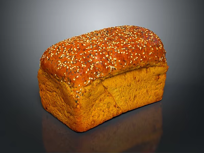 Golden Brown Rectangular Whole Wheat Bread with Sesame and Poppy Seeds on Dark Background 3d model