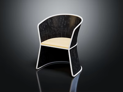 Modern Leisure Chair With Sleek Curved Black Frame And Beige Wooden Seat 3d model