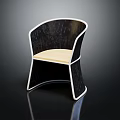 Modern Leisure Chair With Sleek Curved Black Frame And Beige Wooden Seat