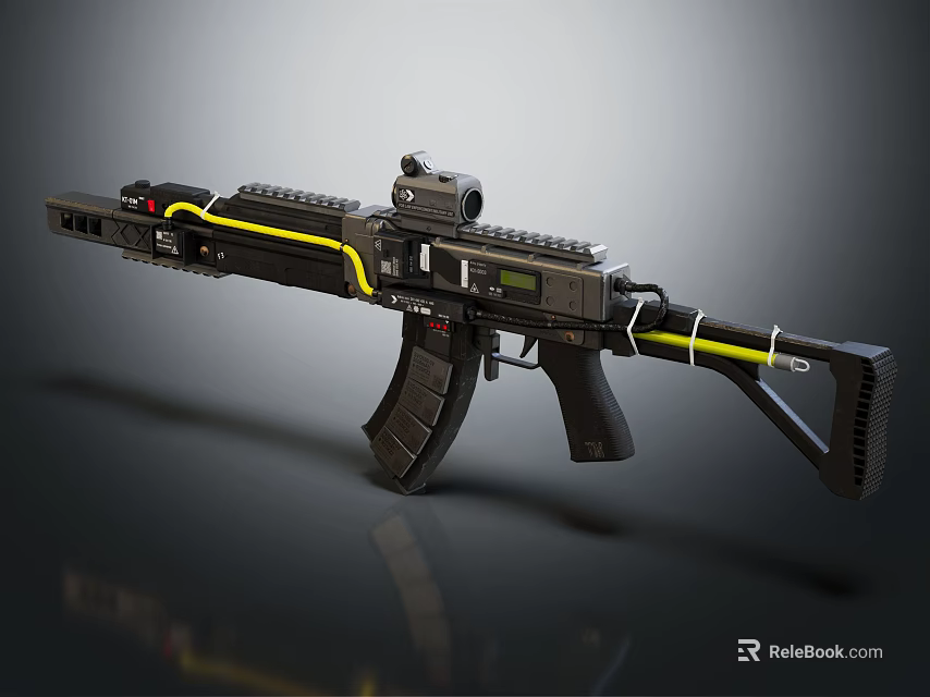 Modern Tactical Rifle With Black Body Yellow Stripe Scope And Magazine 3d model 