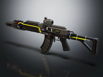 Modern Tactical Rifle With Black Body Yellow Stripe Scope And Magazine 3d model