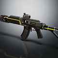 Modern Tactical Rifle With Black Body Yellow Stripe Scope And Magazine