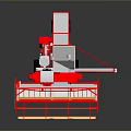 Red And White Industrial Combine Harvester With Operator Cabin Yellow Wheels Reaping Mechanism