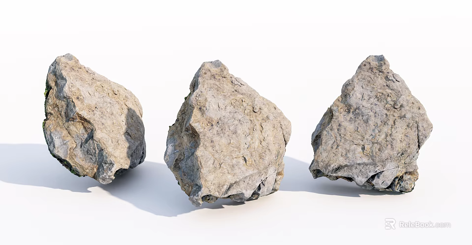 Natural Stone and Wood Decorative Pieces with Textured Surfaces on White Background 3d model 