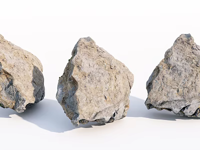 Natural Stone and Wood Decorative Pieces with Textured Surfaces on White Background 3d model