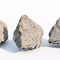 Natural Stone and Wood Decorative Pieces with Textured Surfaces on White Background