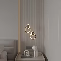 Modern Minimalist Chandelier With Circular Metal Ring Design In Bedroom Interior With Striped Wall