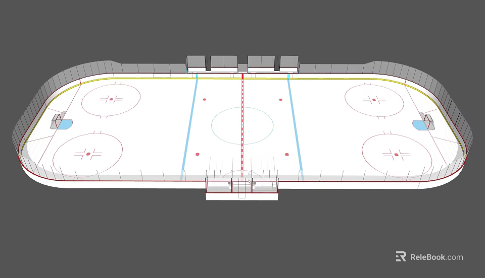 Standard Ice Hockey Rink Layout With Marked Lines Center Circle And Goal Areas 3d model 