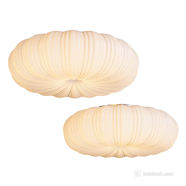 Modern Pleated Ivory Ceiling Lights with Oval Design and Soft Elegant Glow 3d model