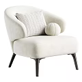 Cozy Fluffy Cream Accent Chair With Striped Cushion Round Pillow And Black Metal Legs