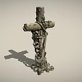Stone Wood Cross Sculpture With Rustic Design And Decorative Details