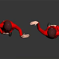 Female Character Red Suit Front and Back View Red Hair Black High Heels Dark Background