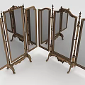 Wooden Folding Screen With Decorative Mirror Panels For Home Living Space