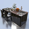 Modern Dining Table Set With Marble Countertop Island Sink Faucet And Chairs