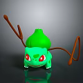 Bulbasaur 3D Model With Green Body Red Eyes Brown Vine Tail On Dark Background