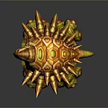 Mythical Spiked Creature Character With Decorative Orange Yellow Shell And Green Legs