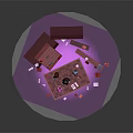 Cartoon Scene With Fallen Red Bookshelves Scattered Books And Kids On Purple Ground