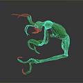 Green Biomorphic 3D Model With Twisted Limbs Sci Fi Inspired On Gray Background 3d model