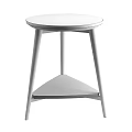 Modern Walnut Wooden Side Table With Round Top Slim Legs And Lower Shelf Design