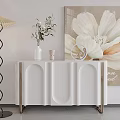 White Console Table With Gold Legs Curved Panels Decorative Items Wall Art Floor Lamp
