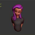 Game and Movie Character With Purple Long Hair Orange Skin Black T-shirt 3D Bust Model