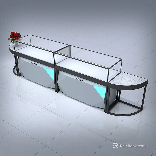 Modern Display Cabinet Shelving With Glass Cases Curved Structure And Red Flower Decoration 3d model 