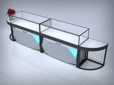 Modern Display Cabinet Shelving With Glass Cases Curved Structure And Red Flower Decoration 3d model