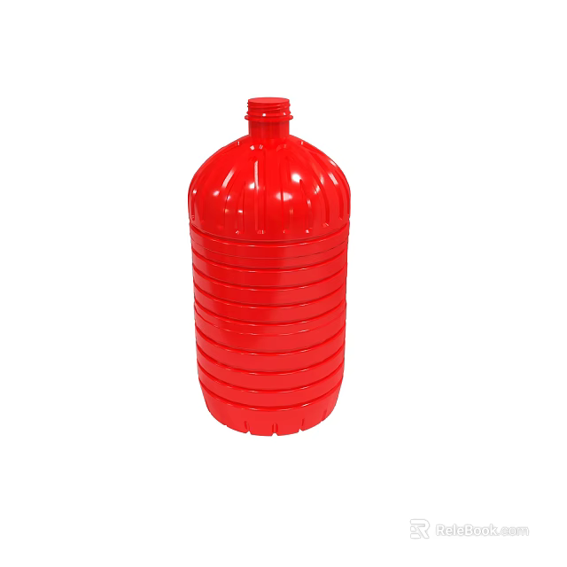 Red Cylindrical Plastic Water Bottle With Striped Design And Cap 3d model 