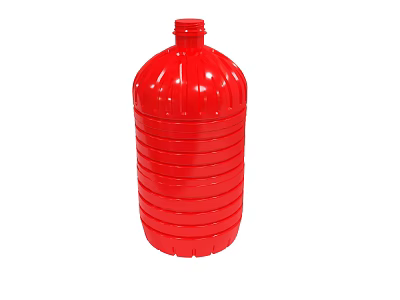 Red Cylindrical Plastic Water Bottle With Striped Design And Cap 3d model