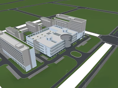 Modern Institutional Campus With Connected White Buildings Green Lawns And Pathways 3d model