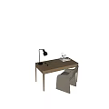 Simple Modern Wooden Table And Fabric Chair Set With Table Lamp And Books
