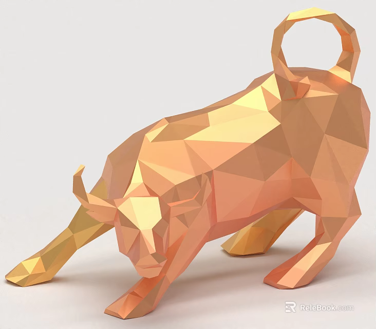 Golden Low Poly Bull Sculpture With Metallic Surface And Geometric Design 3d model 