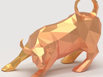 Golden Low Poly Bull Sculpture With Metallic Surface And Geometric Design 3d model