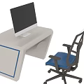 Industrial Equipment White Workbench With Monitor And Blue Office Chair Setup