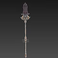 Fantasy Glowing Red Spear Weapon With Golden Shaft And Decorative Elements