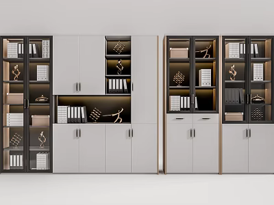 Modern White and Gray Bookcase with Glass Door for Books and Decorative Items 3d model