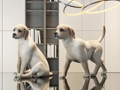 Reptile Figurines Decoration On Modern Shelf With Circular Hanging Lights 3d model