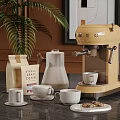 Vintage Kitchen Counter With MEG Coffee Machine Cups Cream Jug And Cookies