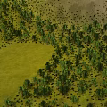 Natural Terrain Model With Green Vegetation Circular Area And Earth Colored Hill